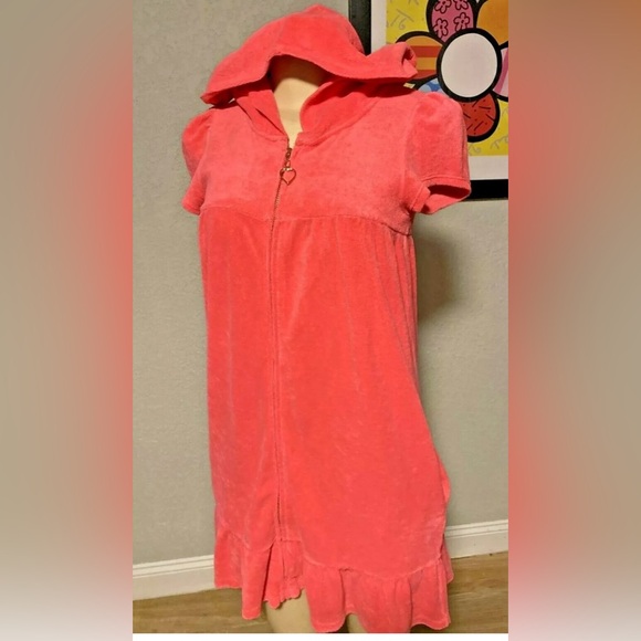 Juicy Couture Tunic Swim Coverup Xsmall Petite Pink Barbie Hooded Terrycloth - Picture 1 of 13